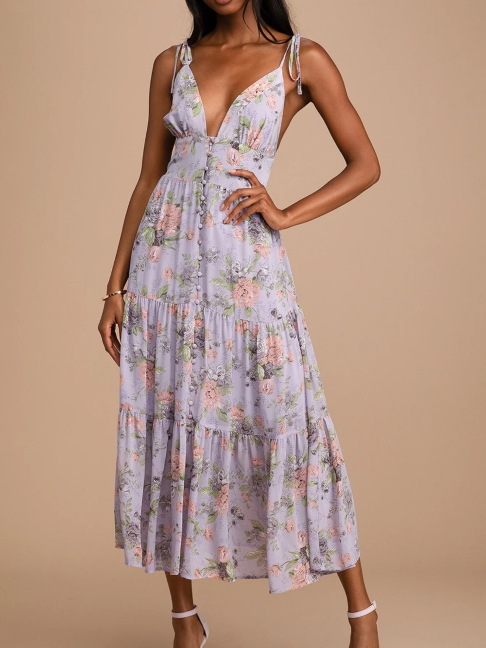 New Lulus Everlasting Sight Lavender Floral Tie-Shoulder Midi Dress Sz XS - Picture 1 of 9